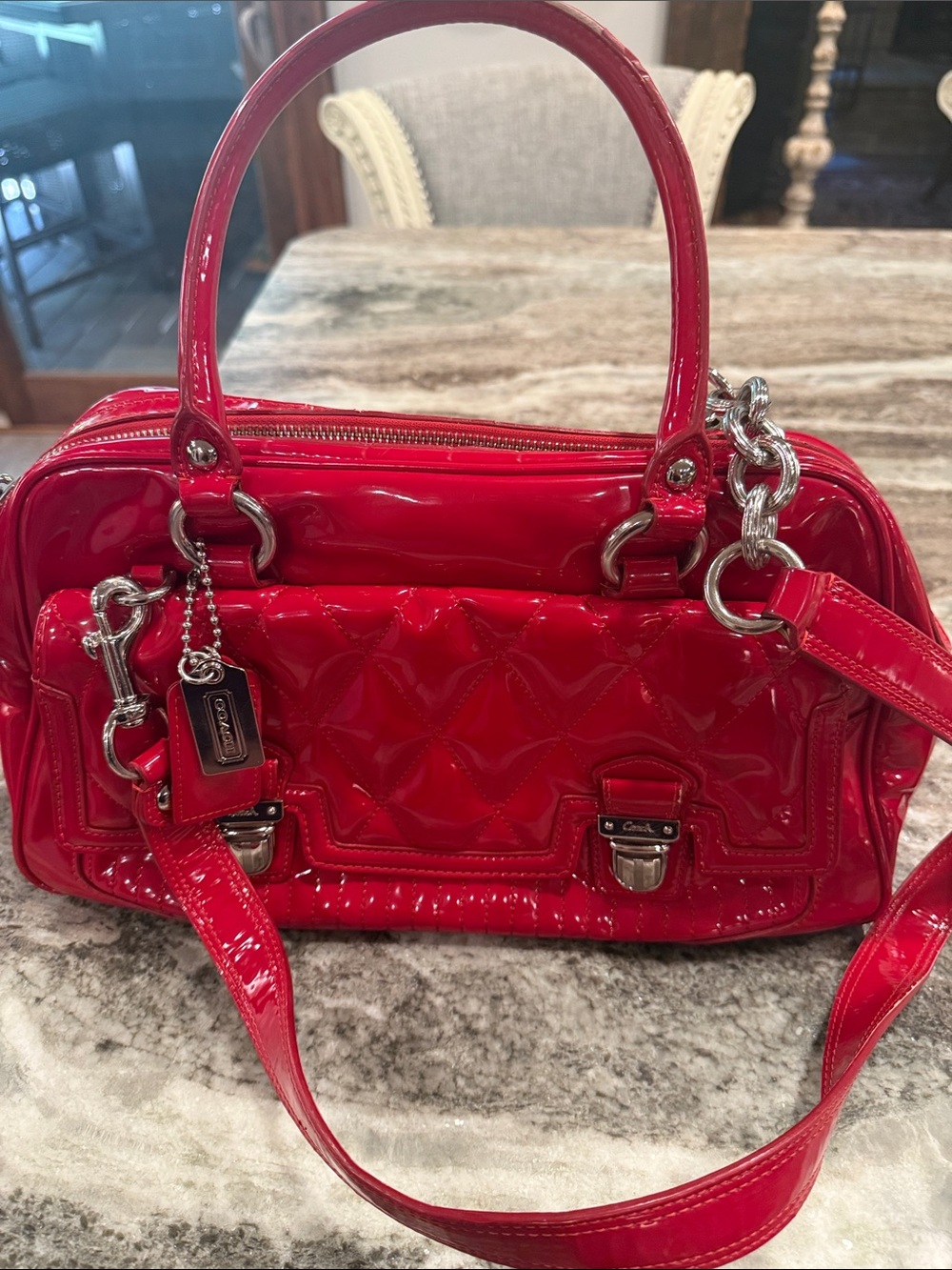 Coach Red Patent Quilted Shoulder Satchel